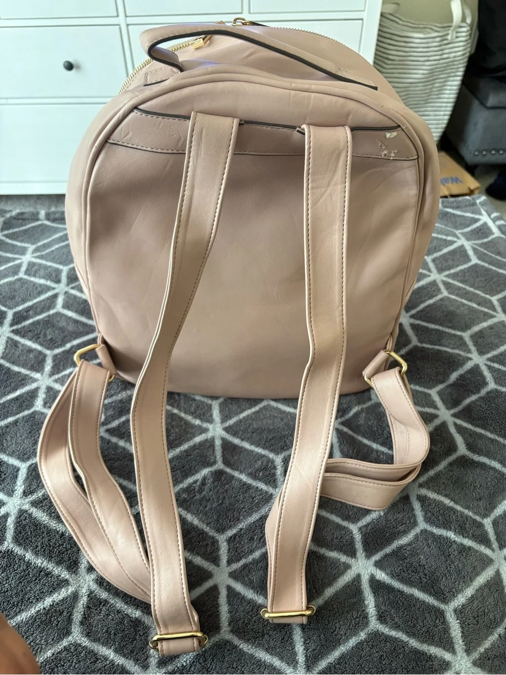Aldo Quilted Pale Pink Backpack with Gold Hardware